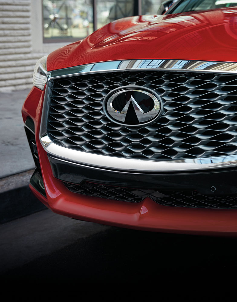2022 INFINITI QX55 crossover coupe exterior front grille.